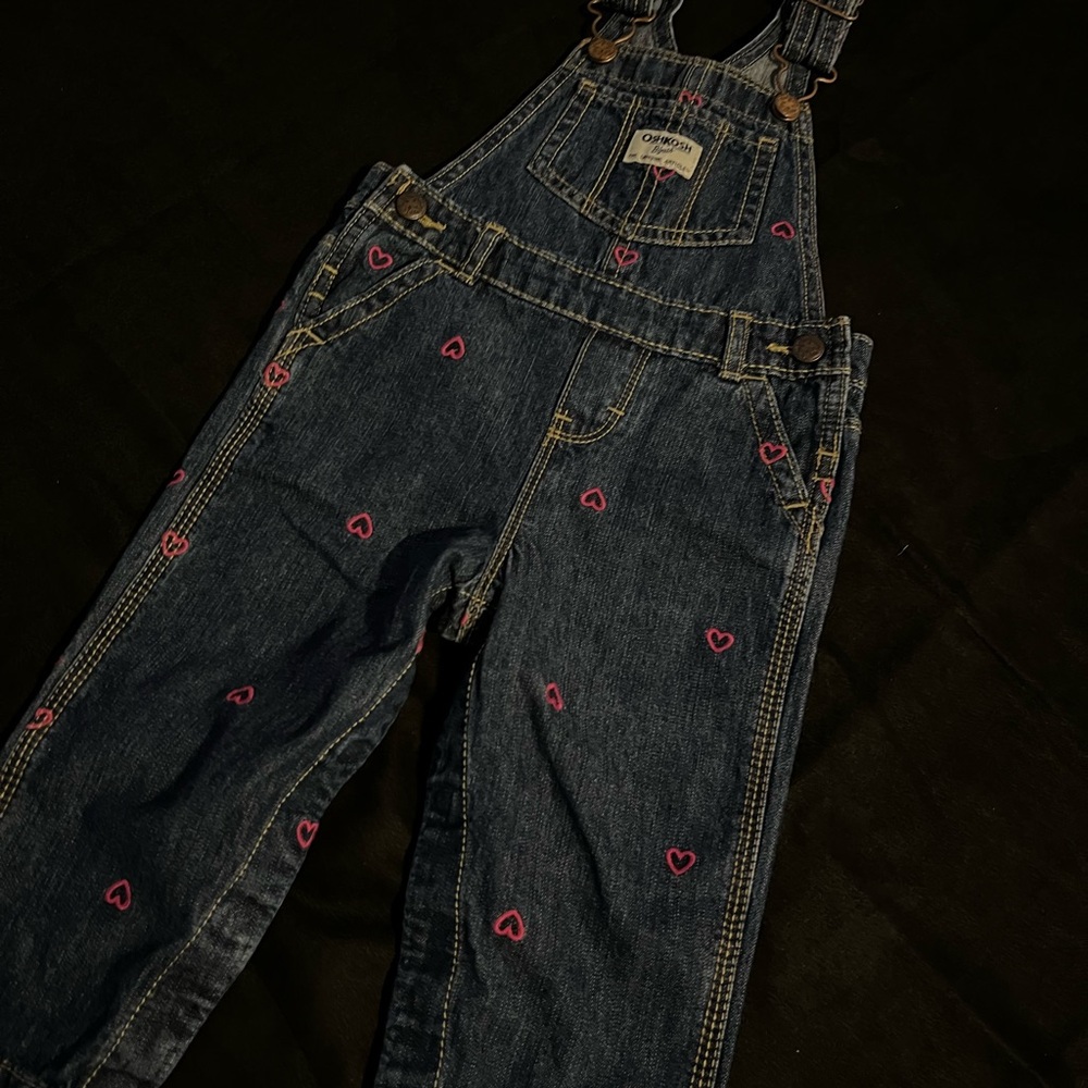 OshKosh B'gosh Blue Overalls with Pink Heart Accents